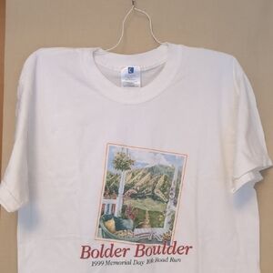 Boulder Boulder 1999 Memorial Day 10K Run Vintage White T-Shirt Size Large
